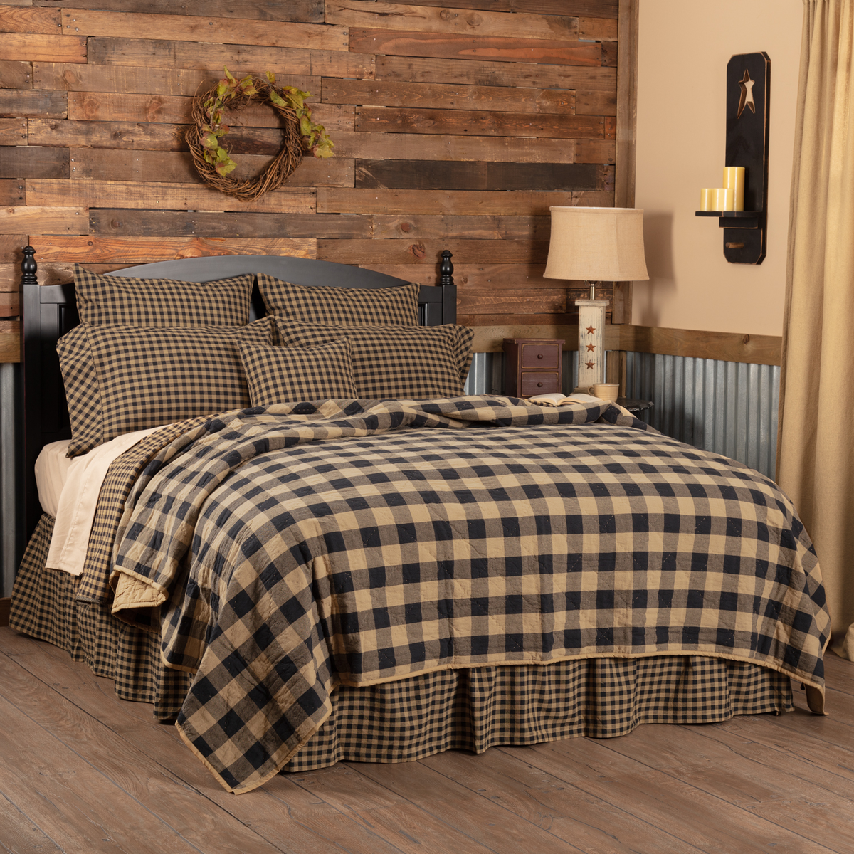 Black Check Quilt Coverlet and Bedding Collection