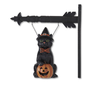 Black Cat with Witch Hat and LED Jack O Lantern Arrow Replacement Sign