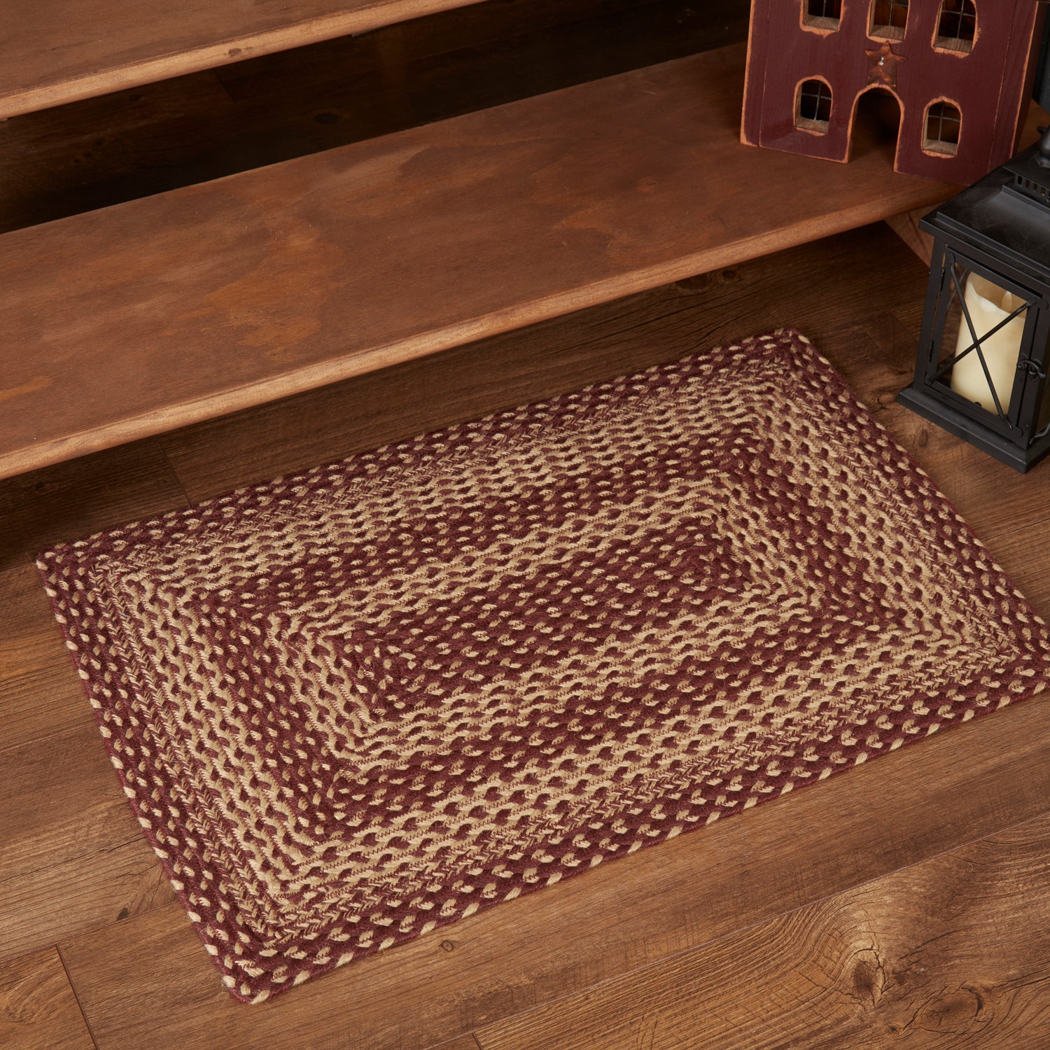 Burgundy and Tan Jute Braided Rug