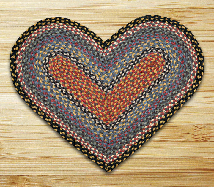 Heart Shaped Jute Braided Rug - Olive/Burgundy/Gray C-043