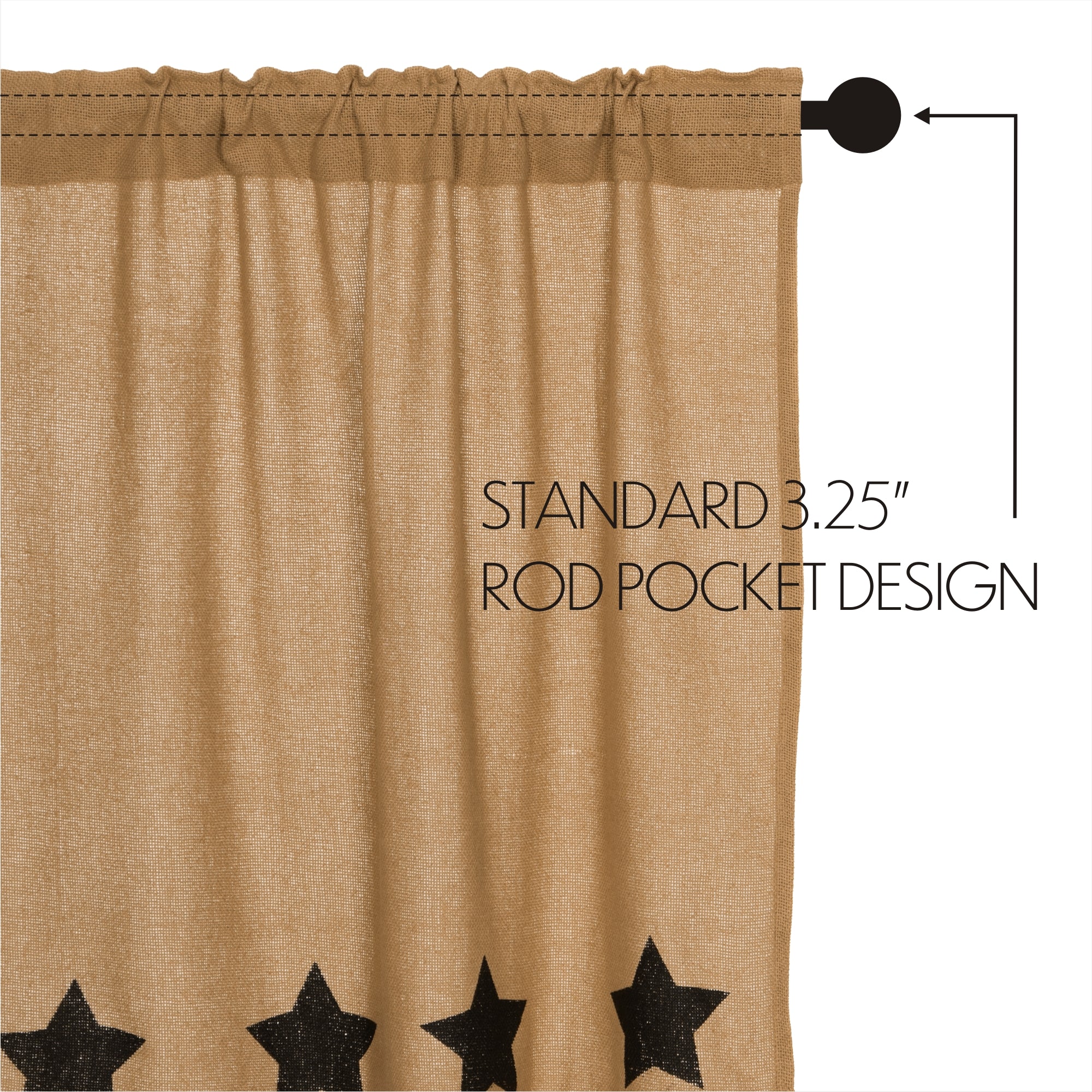 Burlap Natural Black Star Stenciled Panel Curtain 84"L