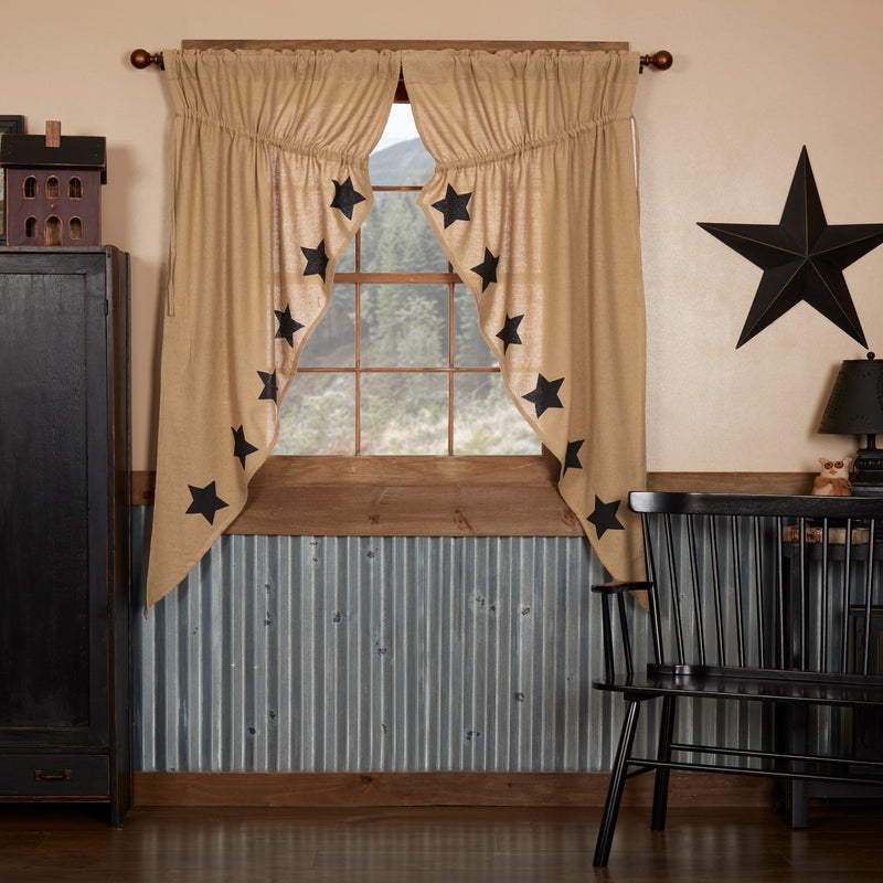 Burlap Natural Black Star Stenciled Short Prairie Curtain – DL Country Barn