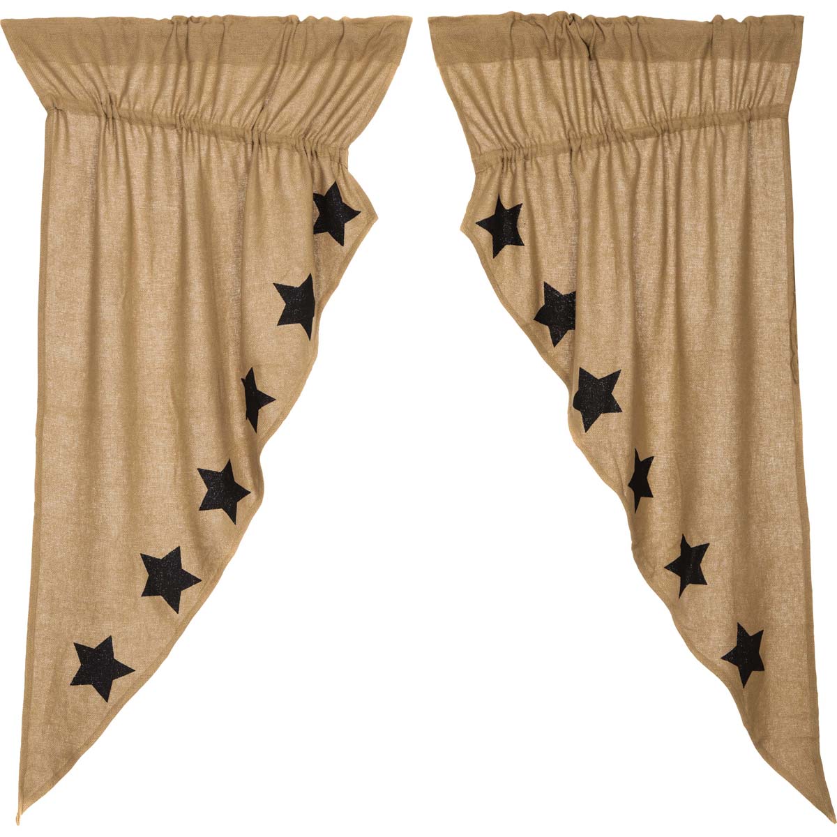 Burlap Natural Black Star Stenciled Short Prairie Curtain