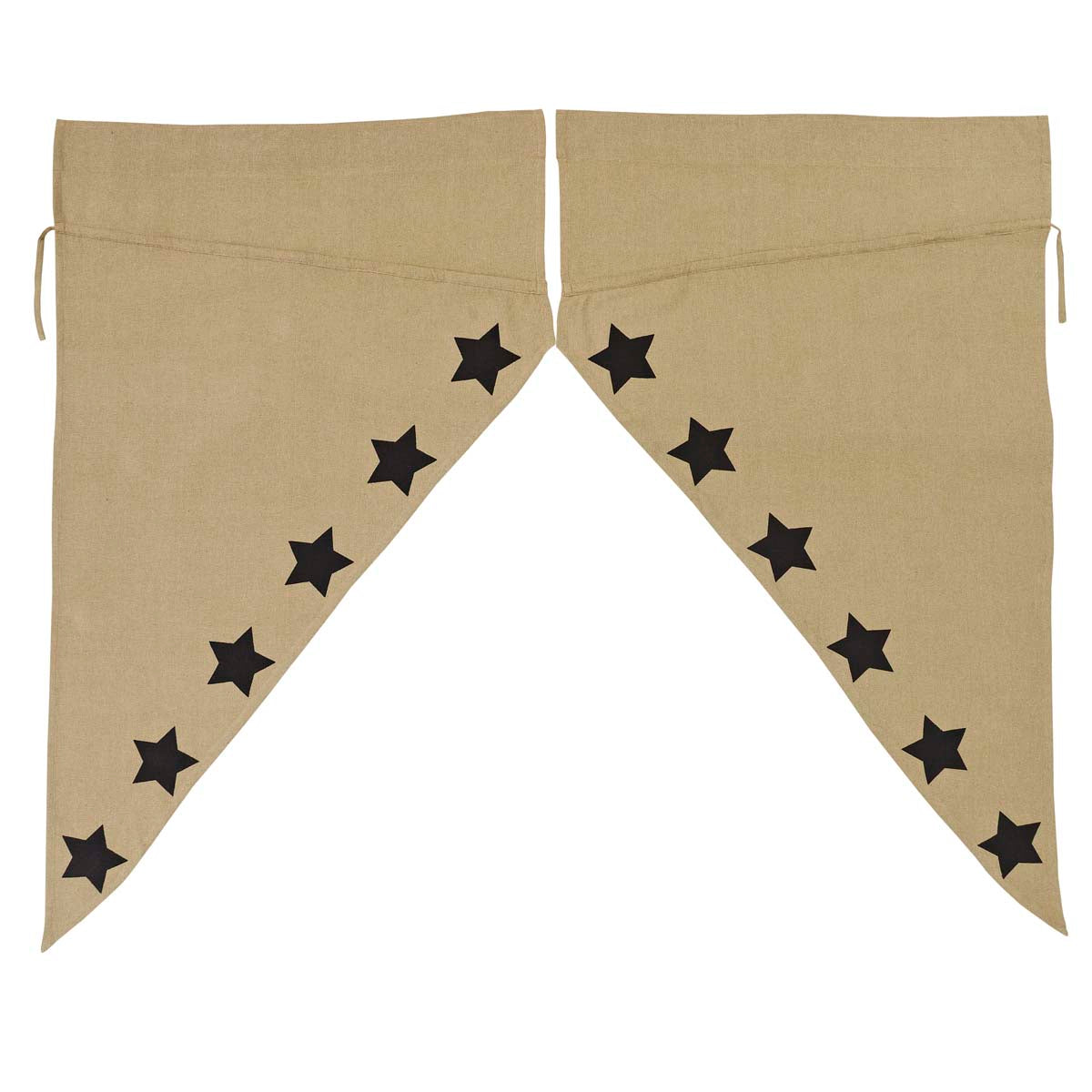 Burlap Natural Black Star Stenciled Short Prairie Curtain