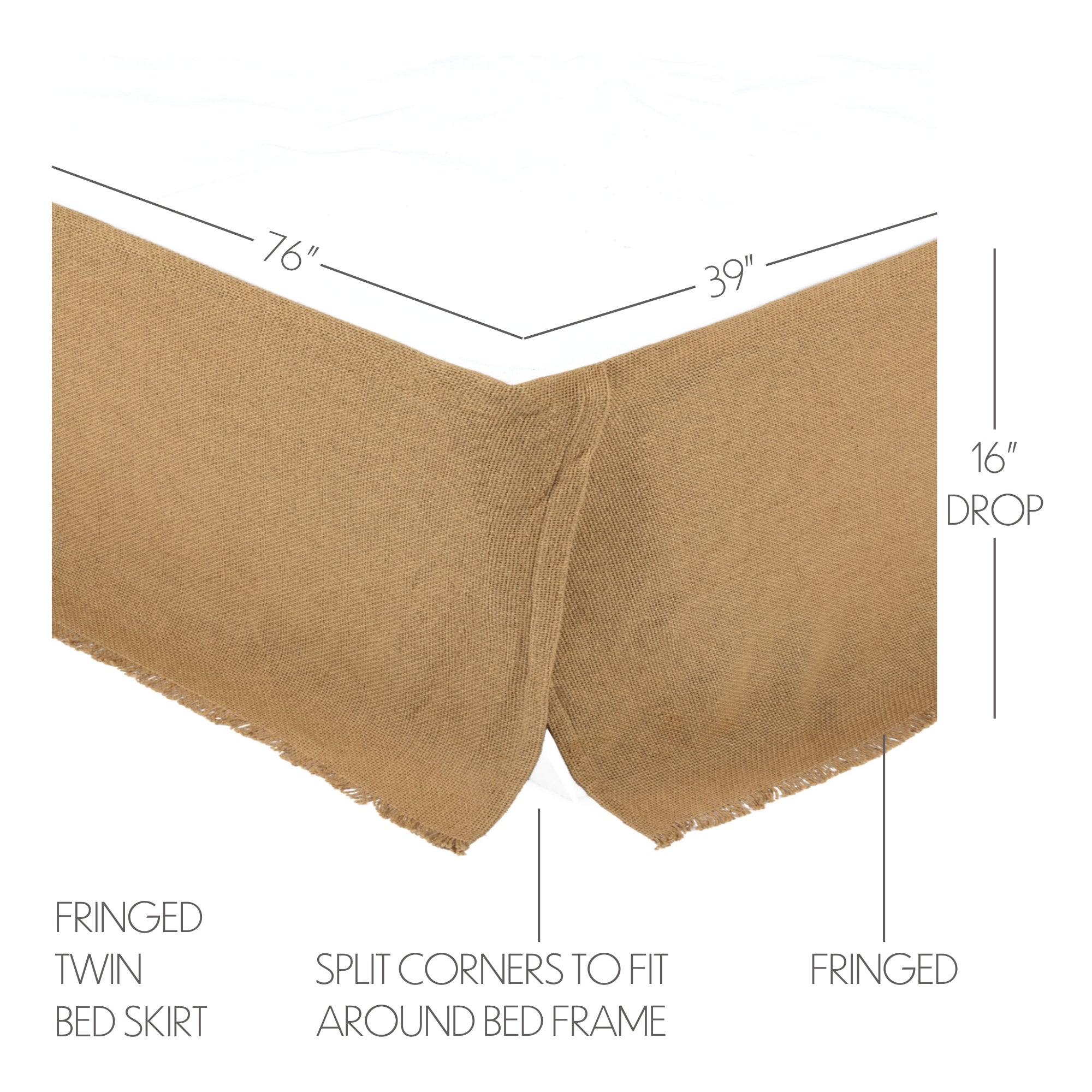 Burlap Natural Fringed Bed Skirt