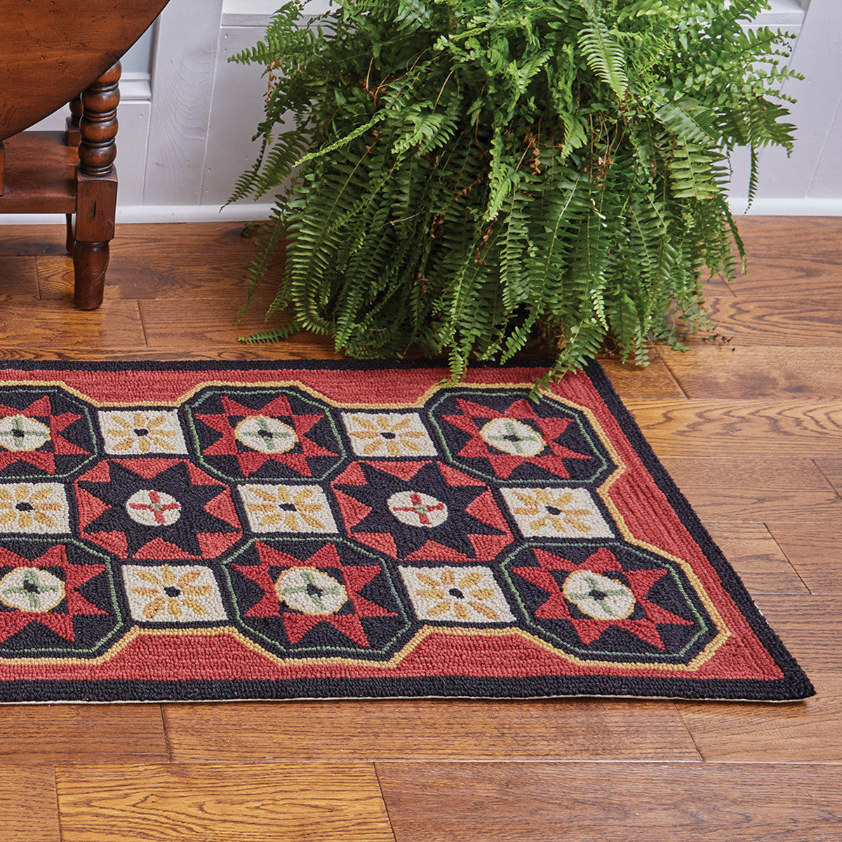 Folk Star Hooked Rug Runner