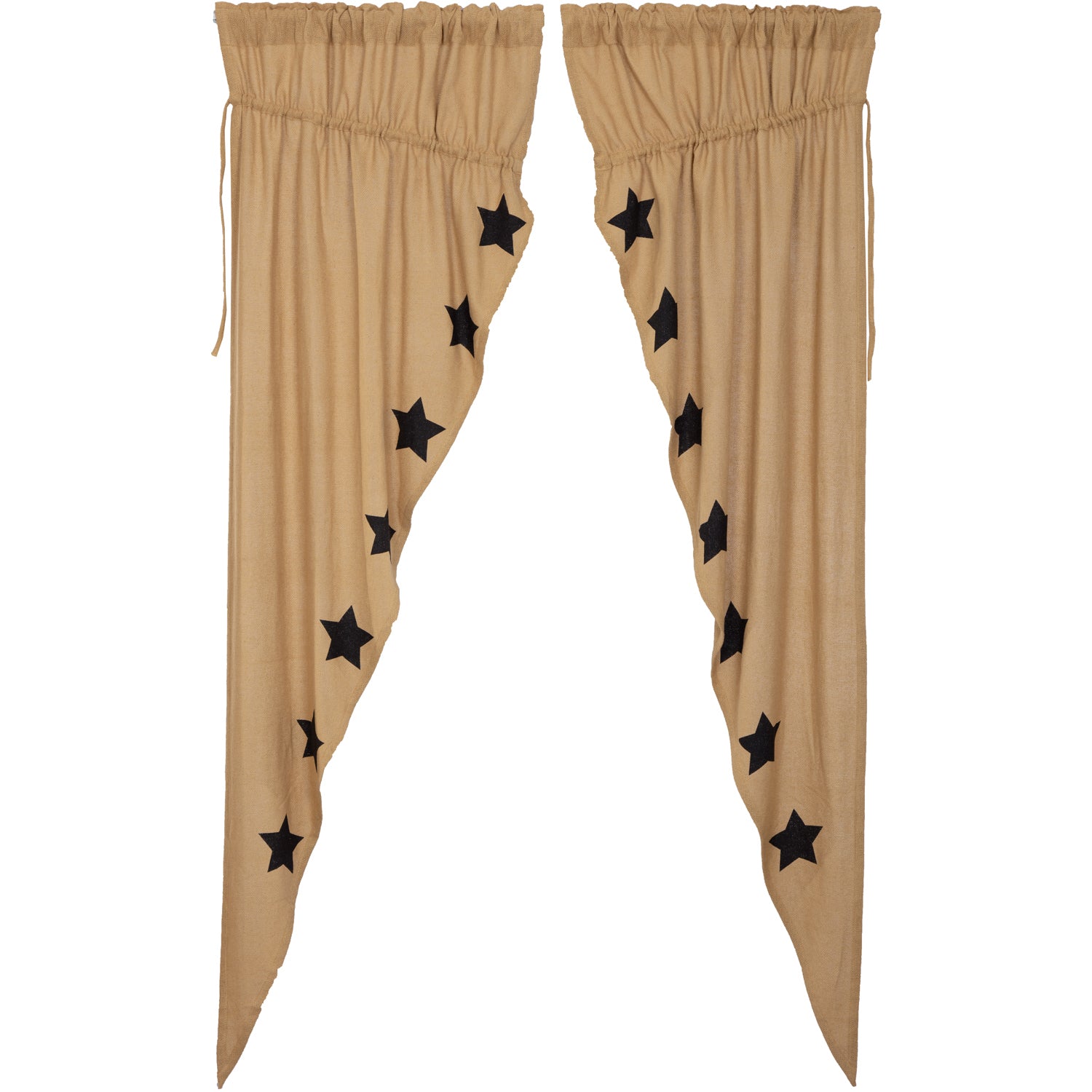 Burlap Natural Black Star Stenciled Long Prairie Curtain