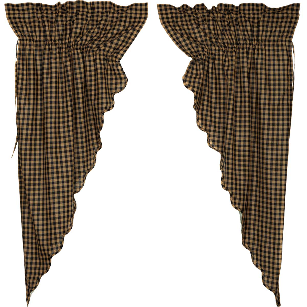 Black Check Scalloped Prairie Curtain