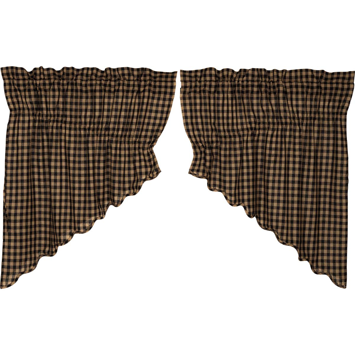 Black Check Scalloped Prairie Swag Curtain