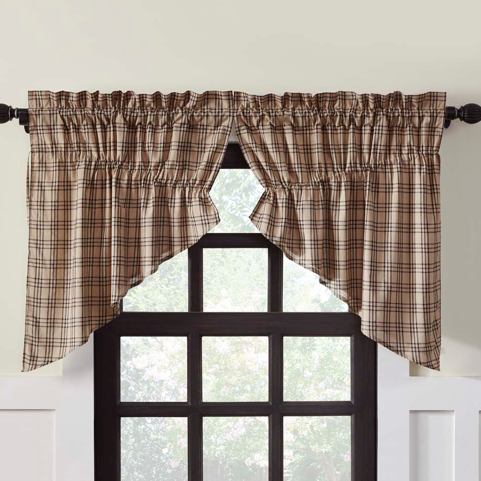 Sawyer Mill Charcoal Plaid Prairie Swag Curtains