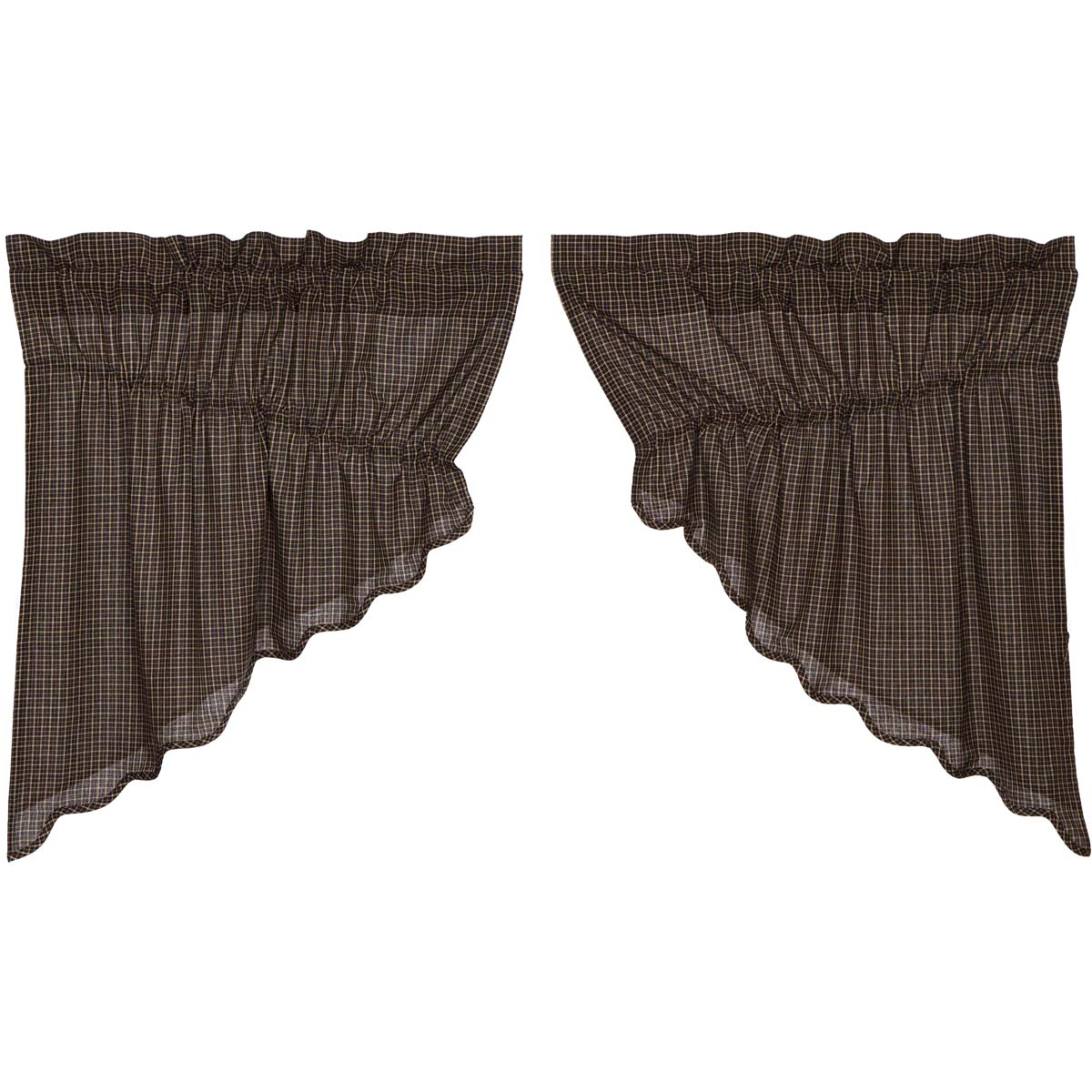 Kettle Grove Scalloped Plaid Prairie Swag Curtains