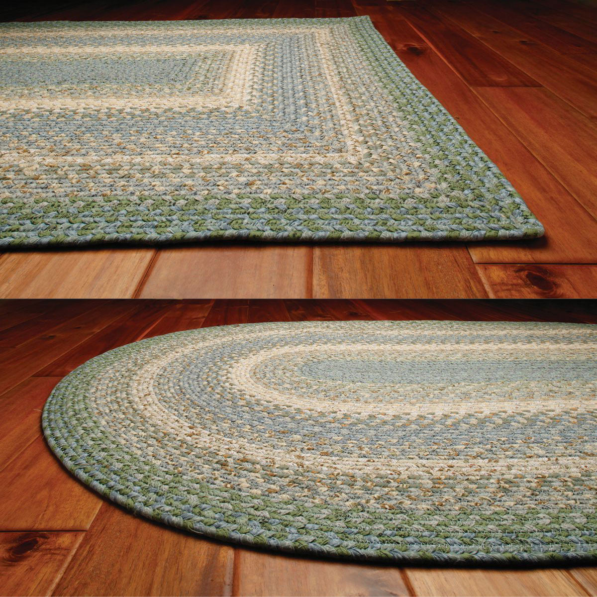 Baja Blue Cotton Braided Rug  Country Primitive Braided Rug by